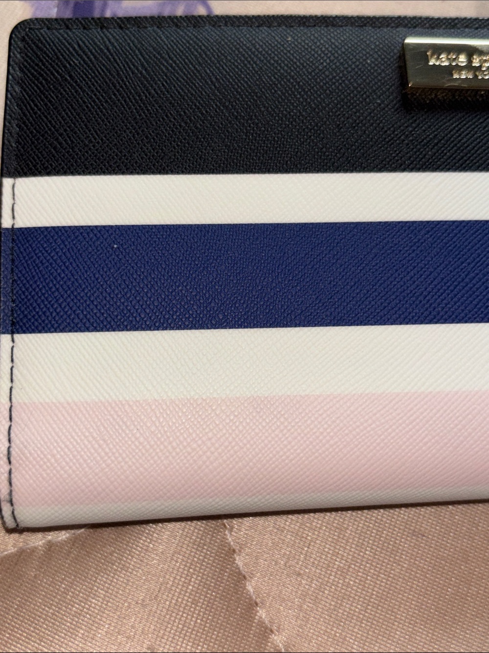 Kate Spade Striped Leather Continental Wallet Women’s Authentic - Picture 11 of 13
